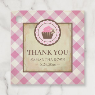 Baby Q Pink Gingham and Cupcake Thank You Favour Tags