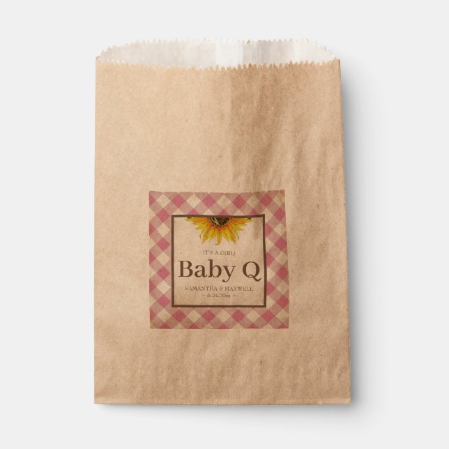 Baby Q Pink Gingham and Sunflower Favour Bag (Front)