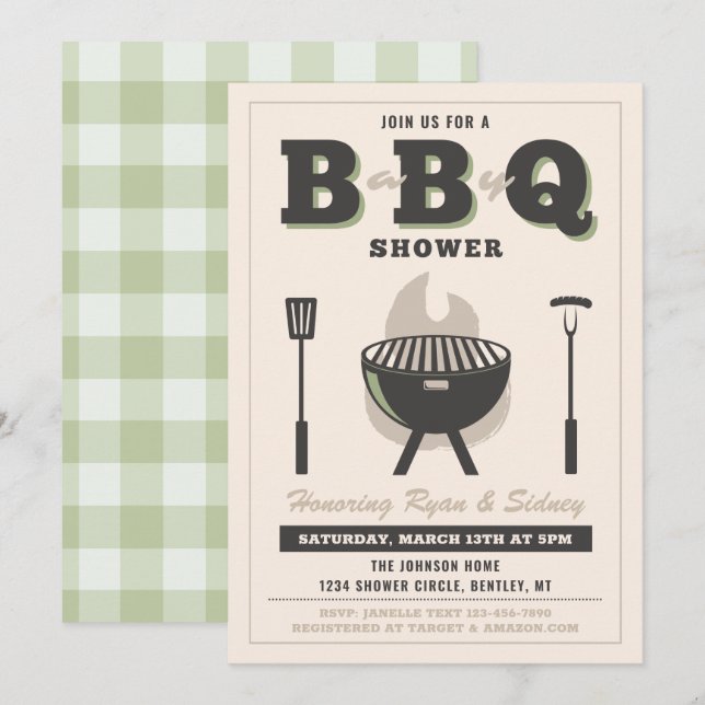 Baby Q Shower Invitation | Baby Q Invitations (Front/Back)