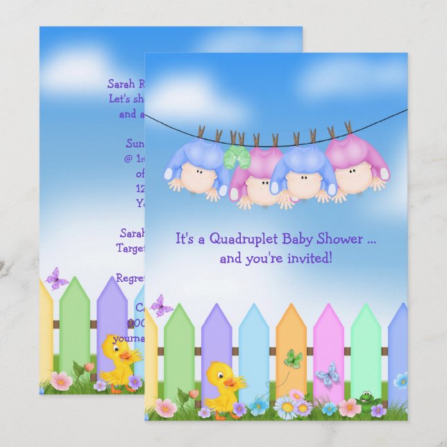 Baby Quadruplet Shower Invitation (Front/Back)
