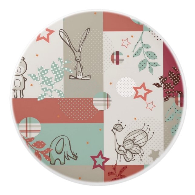 Baby Quilt Pattern 2 Ceramic Knob (Front)