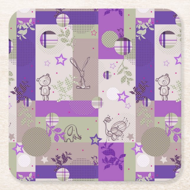 Baby Quilt Pattern Square Paper Coaster (Front)