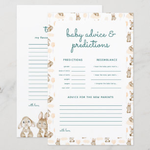 Baby Rabbit Baby Shower Predictions & Advice Card