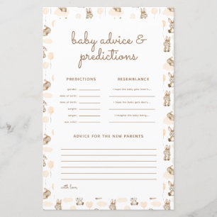 Baby Rabbit Baby Shower Predictions & Advice Card