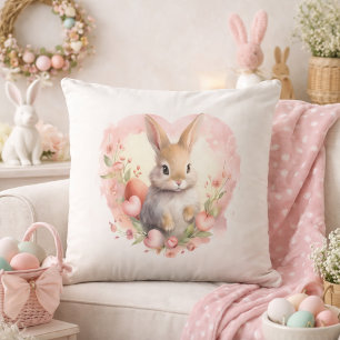 Baby Rabbit Heart Throw Pillow