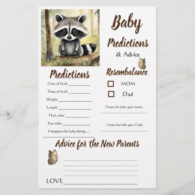 Baby Raccoon Baby Predictions Advice Card (Front)
