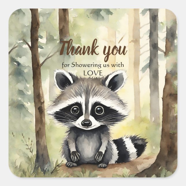 Baby Raccoon Baby Shower Gender Neutral Thank You Square Sticker (Front)