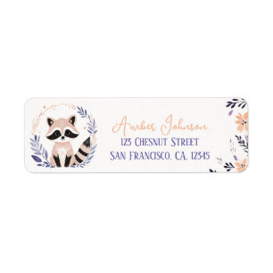 Baby Raccoon Boho Peach Lavender Floral Design - 