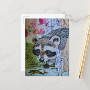 Baby Raccoon Collage Postcard