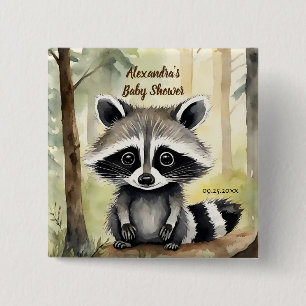 Baby Raccoon Gender Neutral Baby Shower 2 Inch Square Button