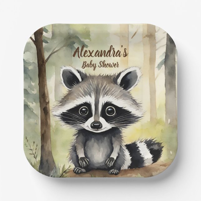 Baby Raccoon Gender Neutral Baby Shower Paper Plate (Front)