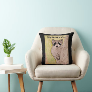 Baby Raccoon in a Tree Throw Pillow
