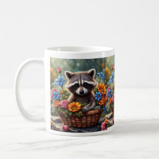 Baby Raccoon in Flower Basket Mug