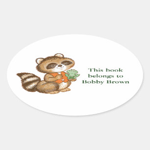 Baby Raccoon in Orange Vest with Best Friend Frog Oval Sticker
