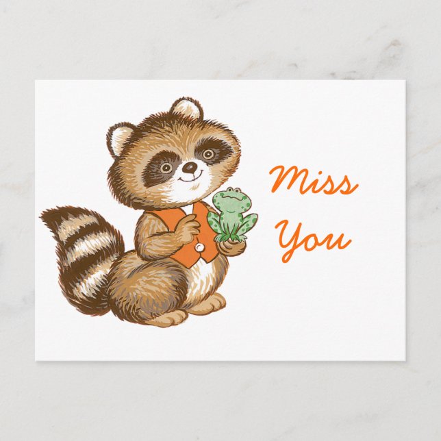 Baby Raccoon in Orange Vest with Best Friend Frog Postcard (Front)