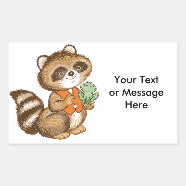 Baby Raccoon in Orange Vest with Best Friend Frog Sticker (Front)