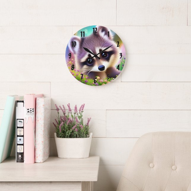 Baby Raccoon Large Clock (Reading Room)