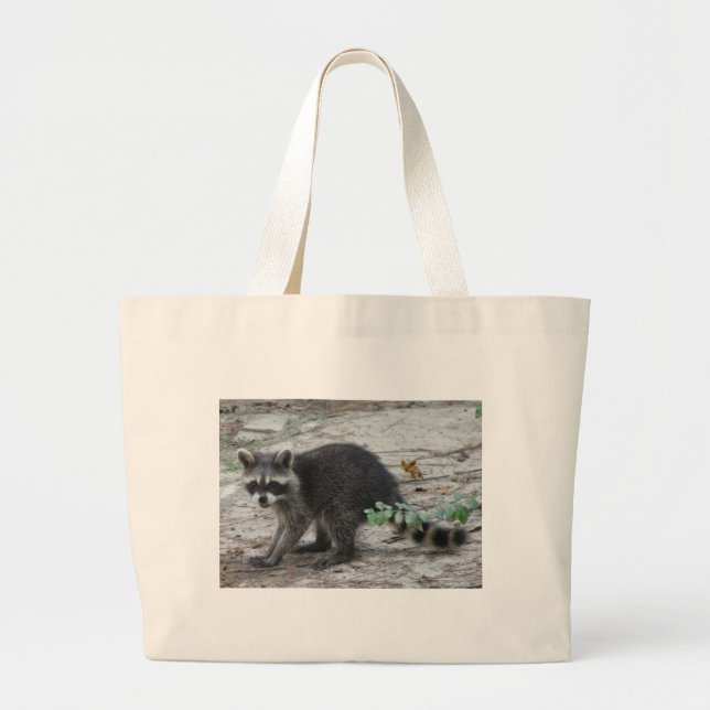 Baby Raccoon Large Tote Bag (Front)