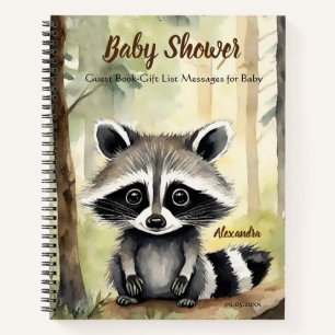 Baby Raccoon Neutral Baby Shower Guest Gift List  Notebook