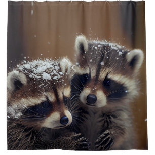 Baby Raccoons Huddle in Falling Snow