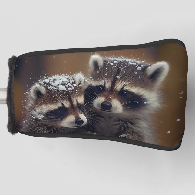 Baby Raccoons Huddle in Falling Snow Golf Head Cover (Front)