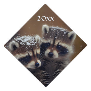 Baby Raccoons Huddle in Falling Snow Year Graduation Cap Topper
