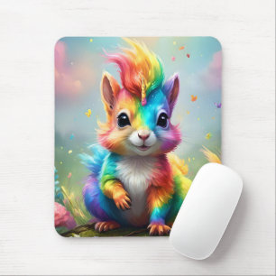 Baby Rainbow Coloured Unicorn Squirrel, Mouse Pad