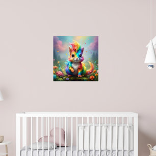 Baby Rainbow Coloured Unicorn Squirrel, Poster