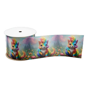 Baby Rainbow Coloured Unicorn Squirrel, Satin Ribbon