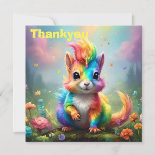Baby Rainbow Coloured Unicorn Squirrel, Thank You Card