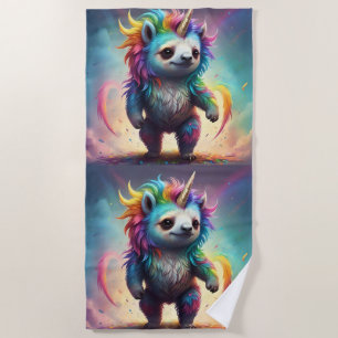 Baby Rainbow Unicorn Sloth, Beach Towel