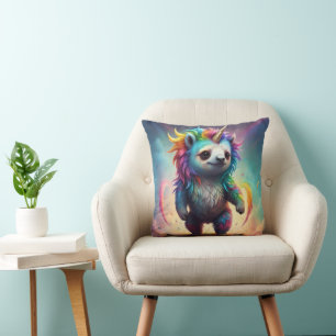 Baby Rainbow Unicorn Sloth, Throw Pillow