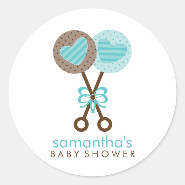 Baby Rattles Twin Boys Baby Shower Classic Round Sticker (Front)