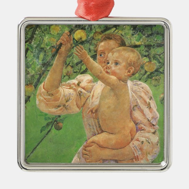 Baby Reaching for an Apple by Mary Cassatt Metal Ornament (Front)
