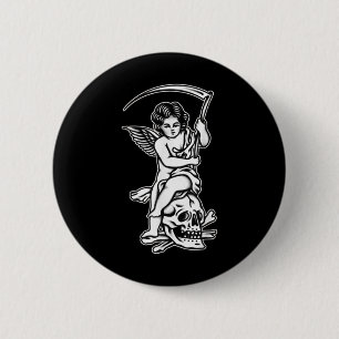 Baby Reaper Skull Scythe Blackwork Tattoo Flash 2 Inch Round Button