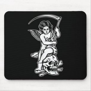 Baby Reaper Skull Scythe Blackwork Tattoo Flash  Mouse Pad
