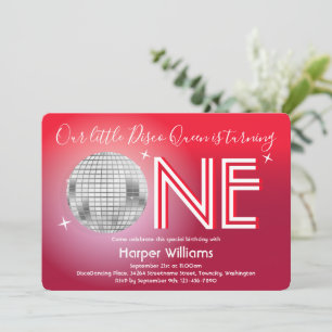 Baby Red Disco Themed First Birthday Invitation