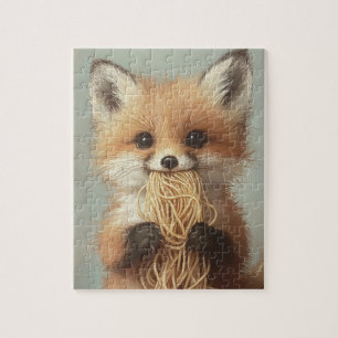 baby red fox eating spaghetti jigsaw puzzle