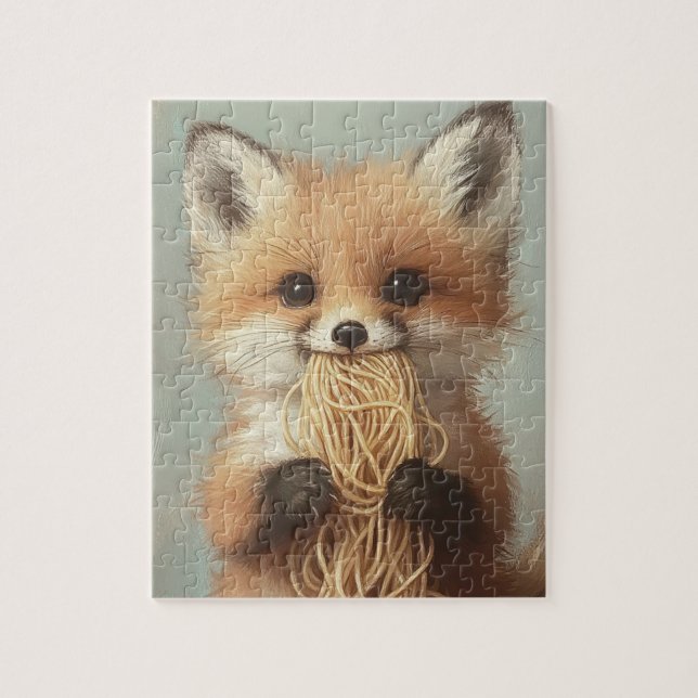 baby red fox eating spaghetti jigsaw puzzle (Vertical)