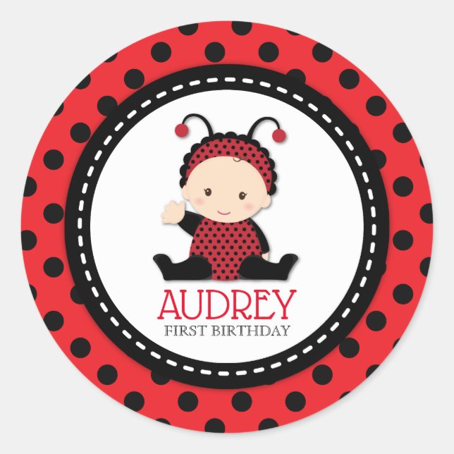 Baby Red Ladybug First Birthday Baby Shower Classic Round Sticker (Front)