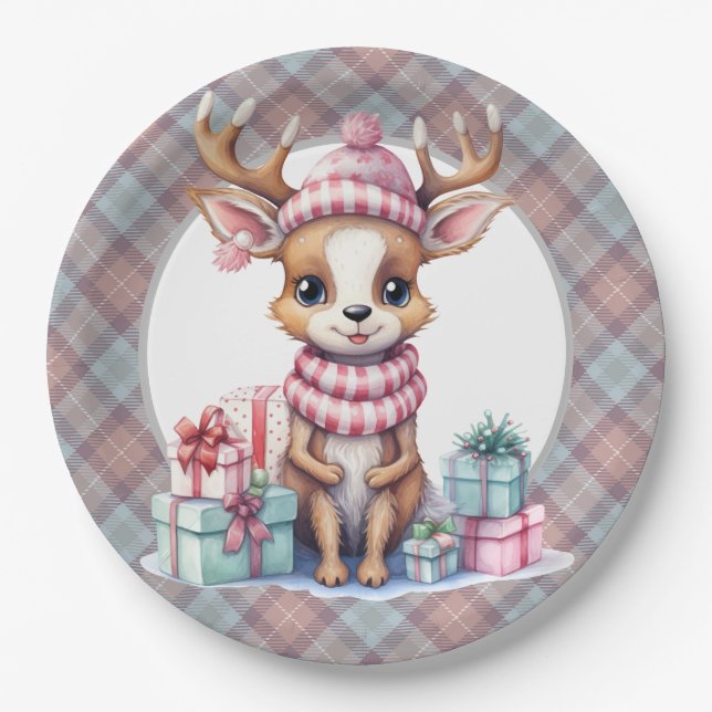 Baby Reindeer Birthday  Paper Plate (Front)