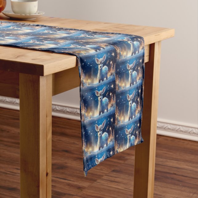 Baby Reindeer Sparkling Starry Night Short Table Runner (In Situ)