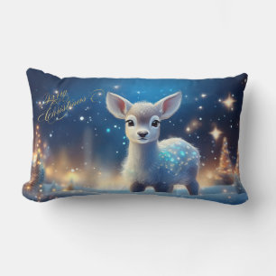 Baby Reindeer with Merry Christmas greeting Lumbar Pillow