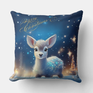 Baby Reindeer with Merry Christmas greeting Throw Pillow