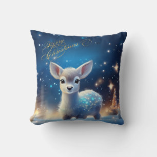 Baby Reindeer with Merry Christmas greeting Throw Pillow
