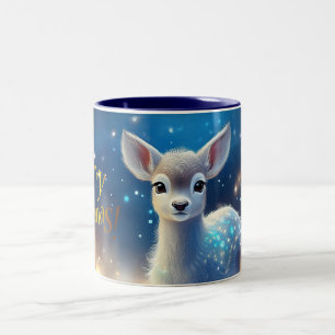 Baby Reindeer with Merry Christmas greeting Two-Tone Coffee Mug
