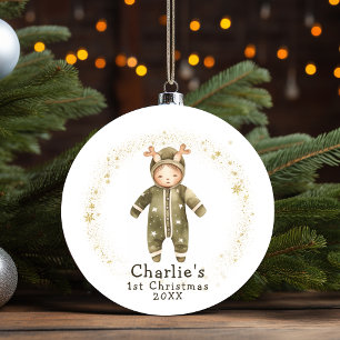 Baby ReindeerJumpsuit Baby's First Christmas Ceramic Ornament