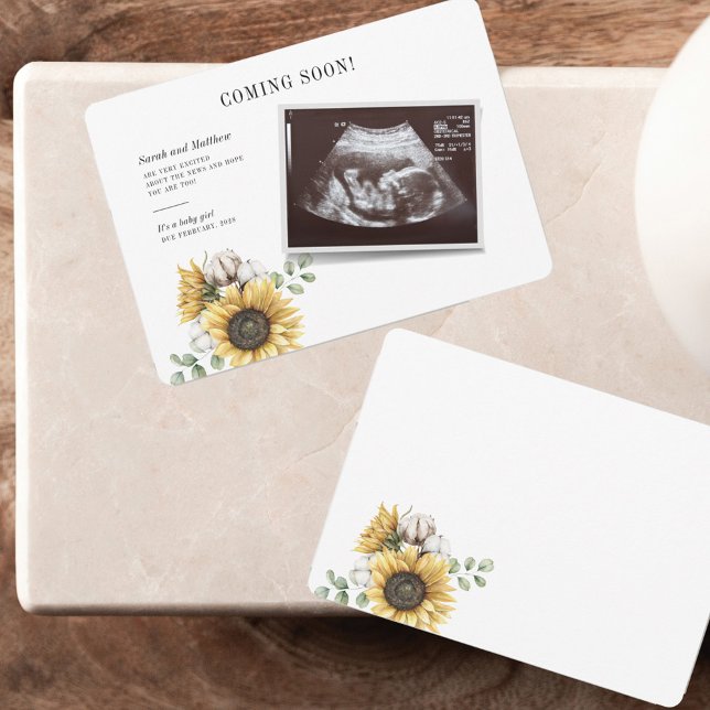 Baby Reveal Sunflower Floral Eucalyptus Sonogram (Sunflower Sonogram Pregnancy Announcement Card)