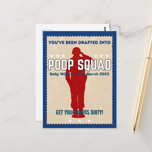 Baby Reveal - You've Been Drafted Into Poop Squad Postcard (Front/Back In Situ)