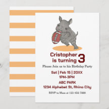 Baby Rhino Football américain Invitation d'anniver